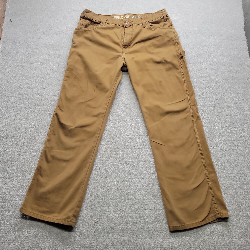 Dickies Mens Carpenter Work Pants 34x30 Brown Duck Canvas Utility Distressed